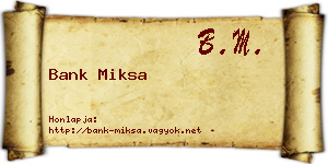 Bank Miksa névjegykártya